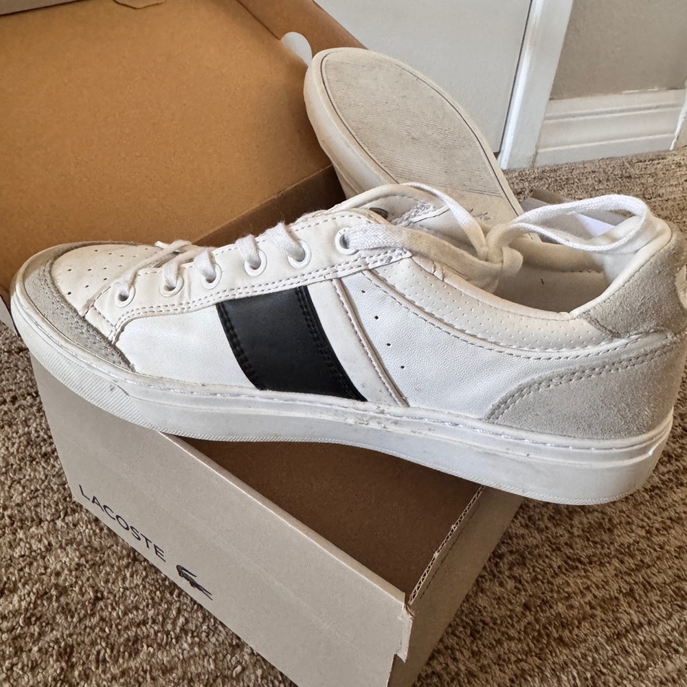 Lacoste Men's White Sneakers with Black Stripe